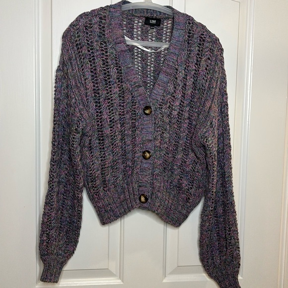 EUC LINE THE LABEL Scarlet crochet knit cardigan size xs in purples/multi color - Picture 1 of 6